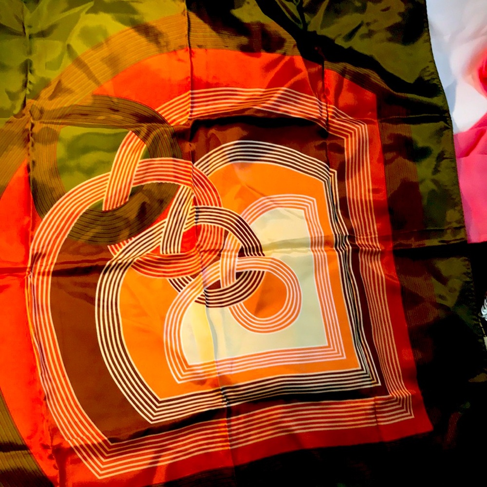 Vintage Paoli scarf green and dark orange 1970’s acetate